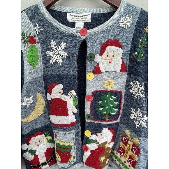 VTG Tiara Christmas Cardigan Sweater Womens L Cottagecore Grandma Holiday Knit - Picture 2 of 10